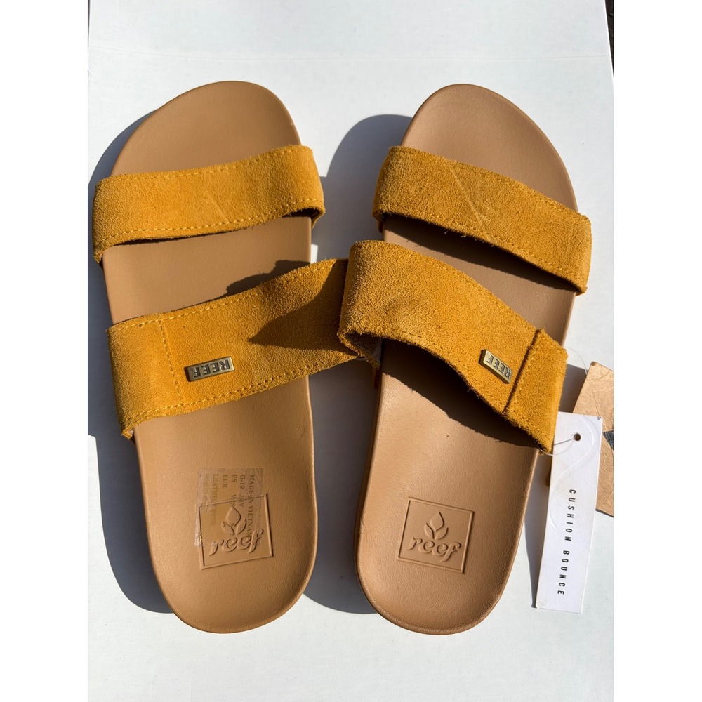 Reef Cushion Vista Suede Mustard Yellow Slide Sandals Womens 5